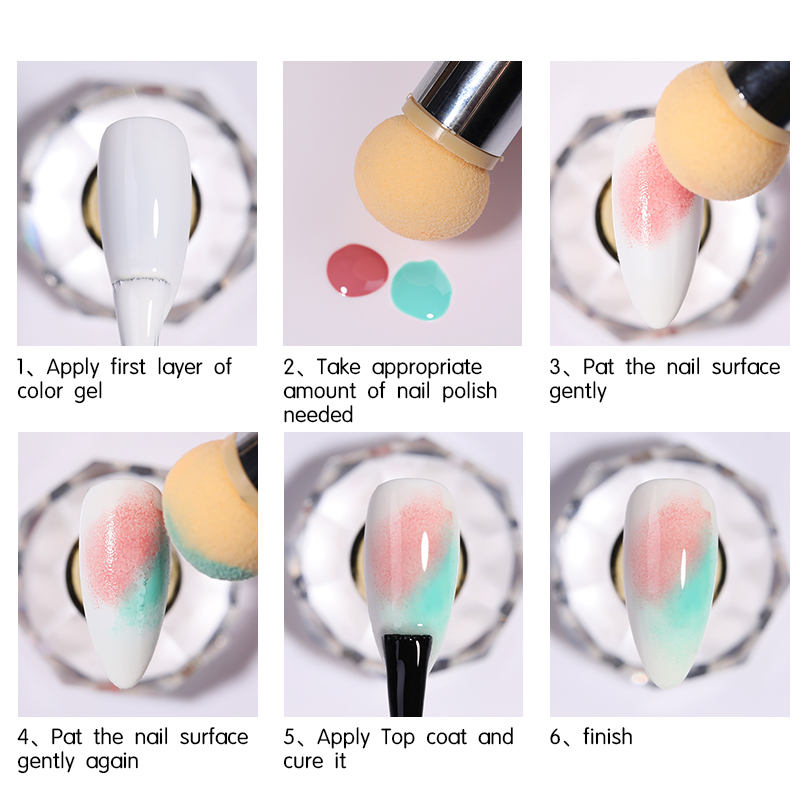 Dobbelt-endet neglebørste sæt gradient skygge pen prikkede børste svamphoved rhinsten håndtag manicure negle kunst maleværktøj