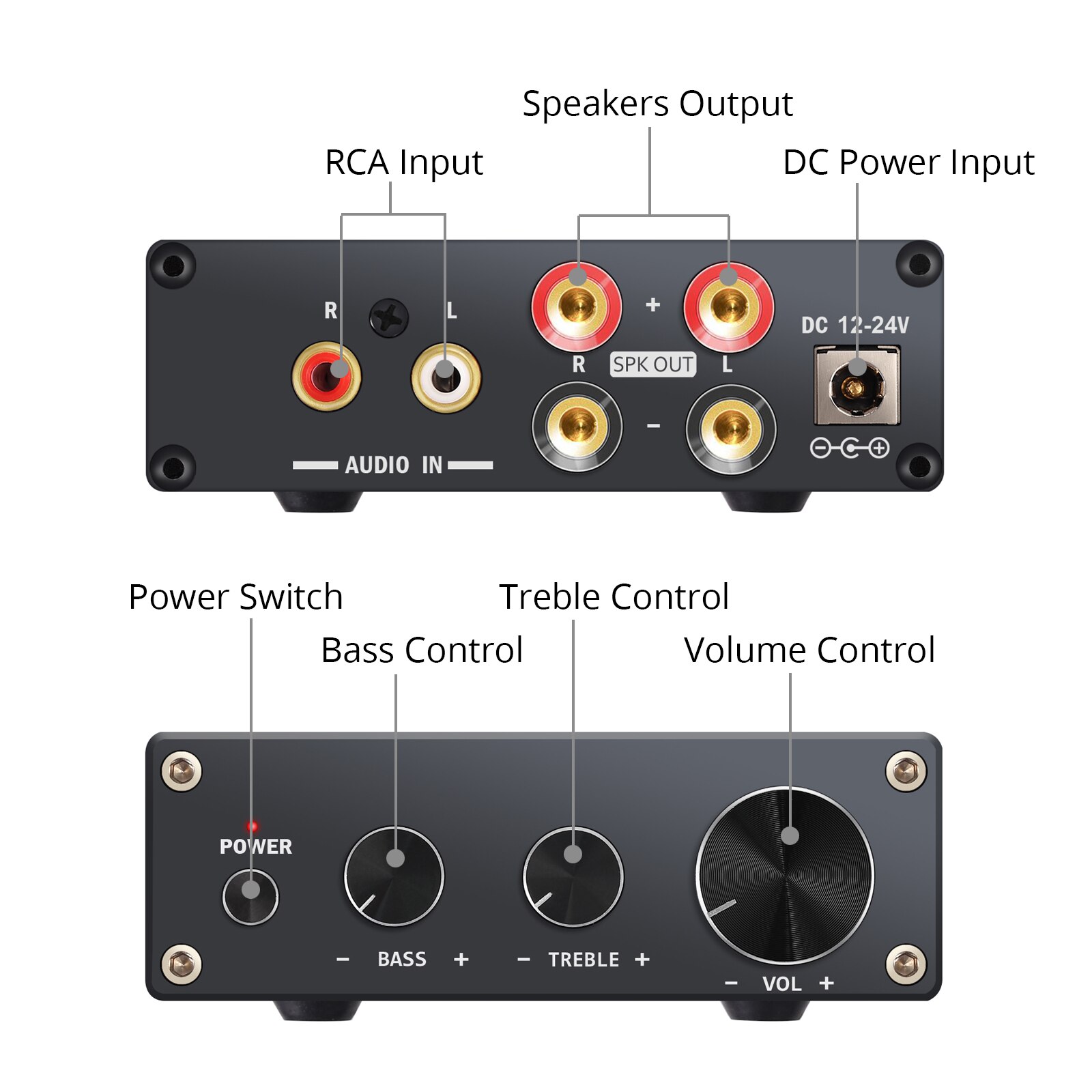 eSYNiC 50W+50W 2Channel Stereo Audio Amplifier Hi-Fi Class D Integrated Amp with Bass and Treble Control RCA Analog In Power Amp