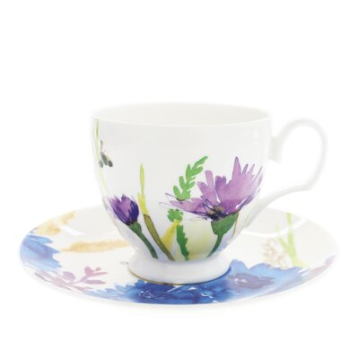 Keramiske kopper og underkopper sæt blomstertrykt på glaseret benporcelæn kaffekop fødselsdag enkel stil underkop: B