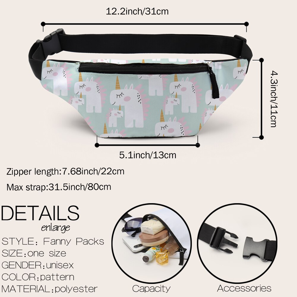 Deanfun-riñonera con estampado 3D de unicornio, Blanca, para mujer, D18014