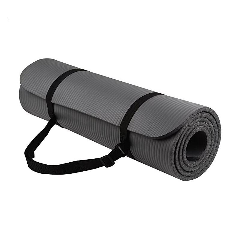 Yogamåtte multi-purpose 183*61*1.5 ultra-tykke high-density anti-rive sportsmåtter træningsmåtter med rem til fitness træning: Grå