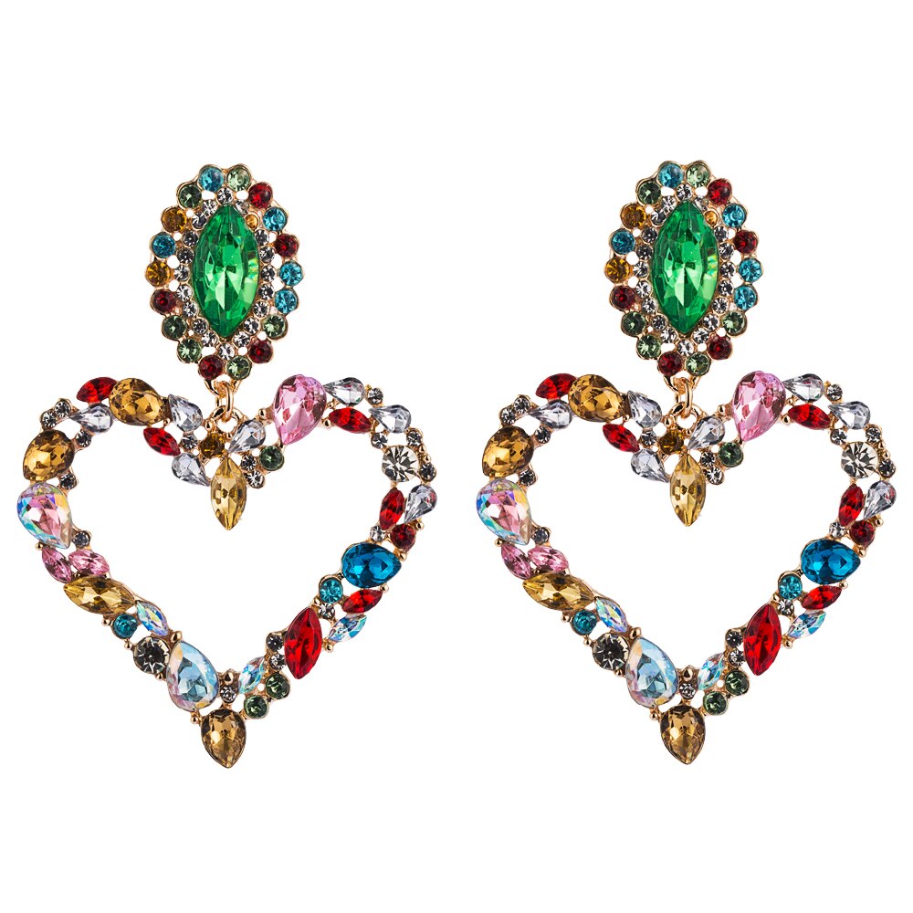 Zadrop øreringe smykker øreringe klassiske dame store mærke øreringe barokke hjerte øreringe indlagt med vanddråbe farve rhinestone: I3317- flerfarvet