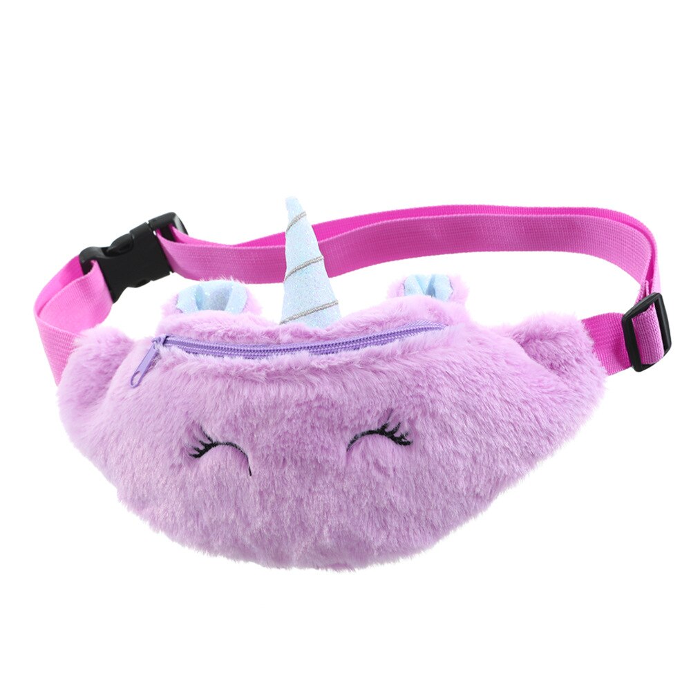 Cute Unicorn Children's Fanny Pack Girls Waist Bag Plush Toys Belt Gradient Color Chest Bag Cartoon Coin Purse Travel Chest Bag: solid purple