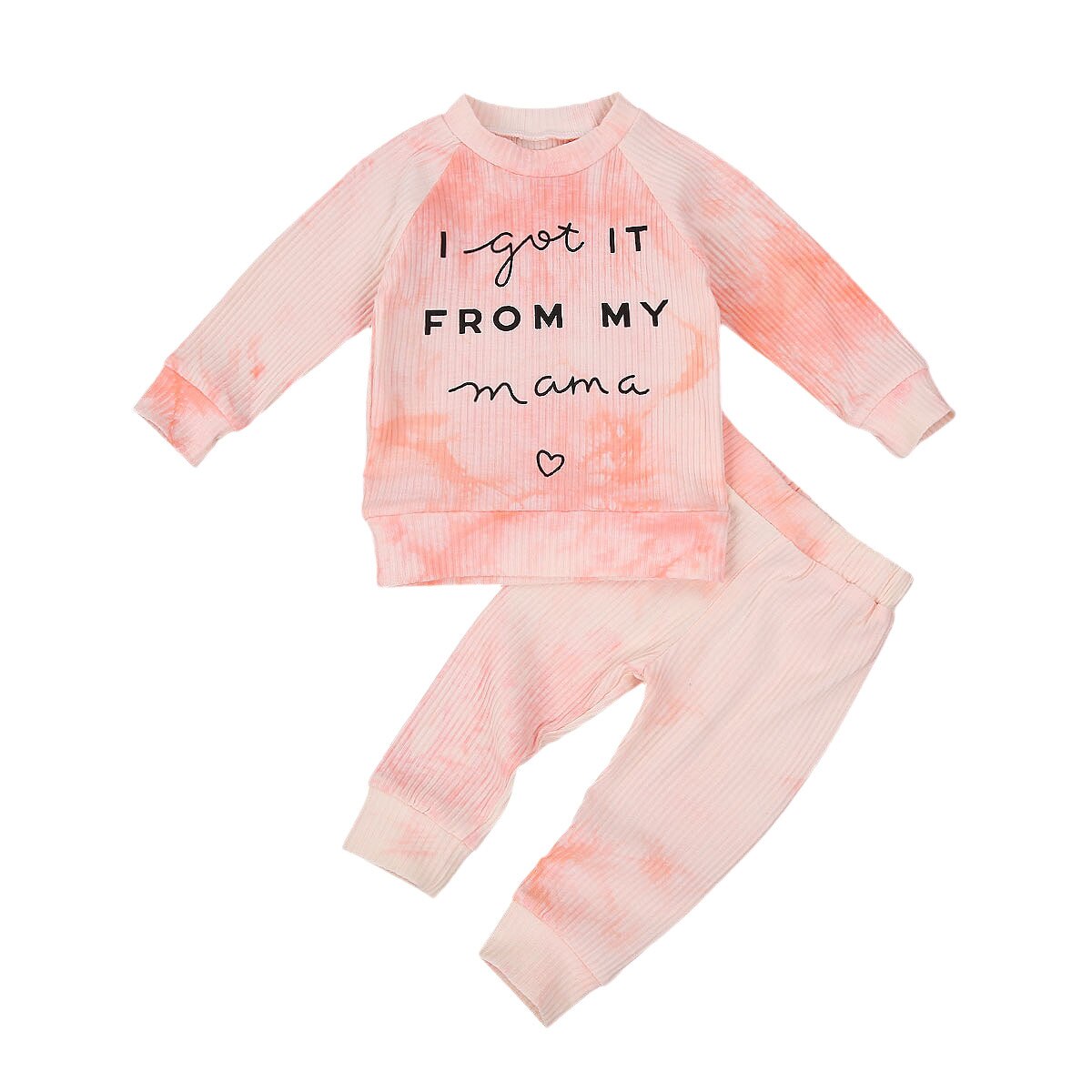 2 Stuks Kinderen Pak Set, tie-Dye Print Geribbelde Kleding Ronde Hals Lange Mouw T-shirt + Broek 1-5Years Lente Herfst Outfits: Oranje / 2T