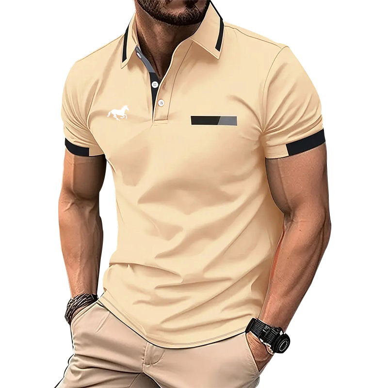 100% Polyester Mannen Zomer Korte Mouw Mode Revers Business Casual Poloshirt Mannen Slanke Pure Kleur Golf Poloshirt Tops.