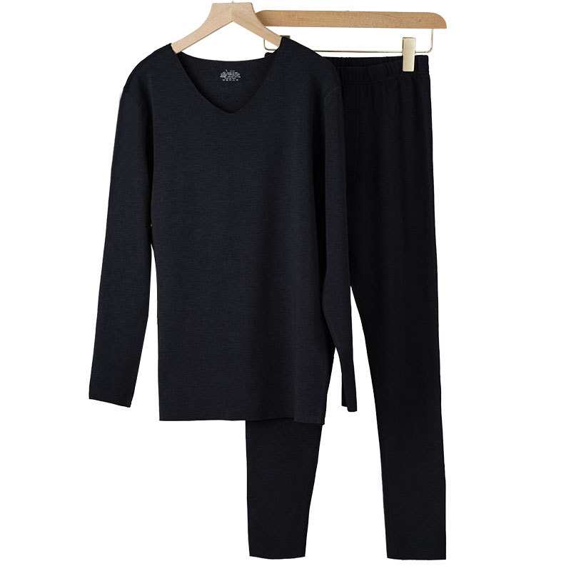 Roupa interior térmica terno além de veludo sem costura nova absorção de umidade e aquecimento terno térmico qiuyi calças compridas: Black / L