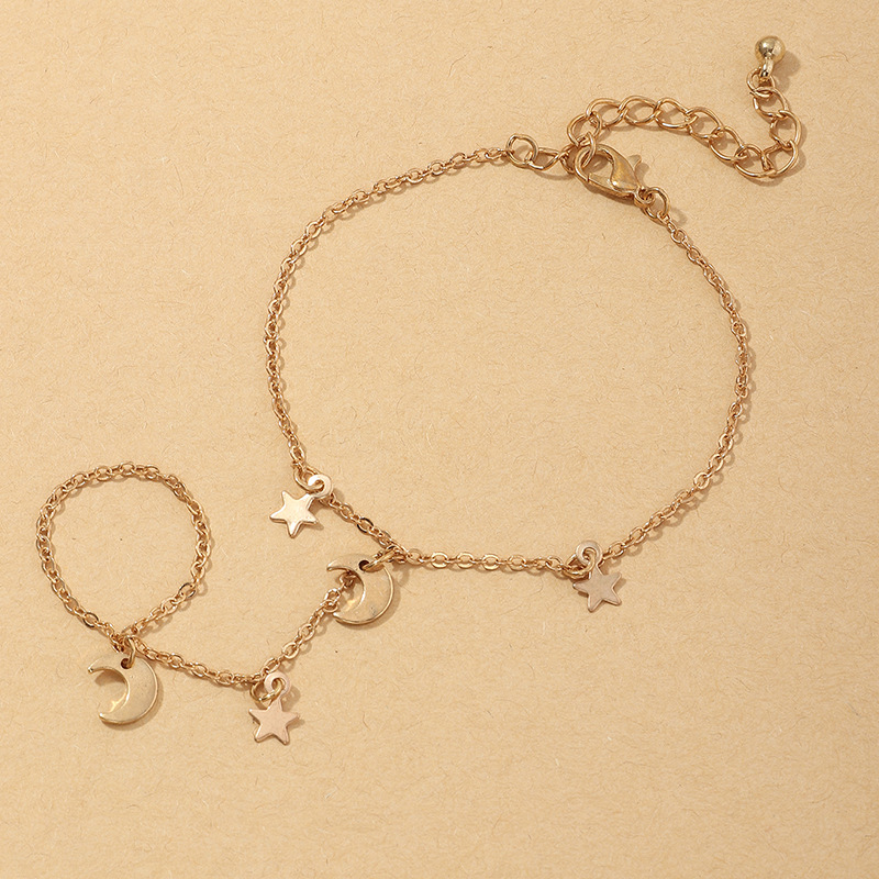 Simpelt stjerne måne vedhæng kæde armbånd trendy udsøgt forbundne fingerarmbånd søde håndtilbehør til piger