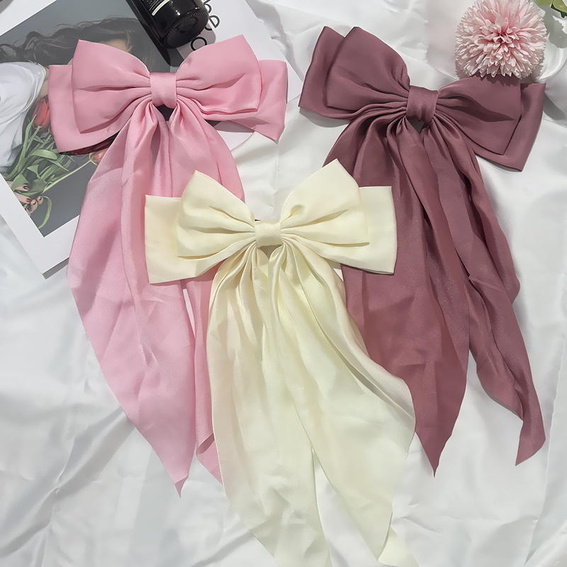 Conjunto de 3 uds de lazos de cinta de satén de Color sólido, horquilla, Clips de primavera, accesorios para el cabello para mujeres y niñas, sombreros coreanos de: Azul