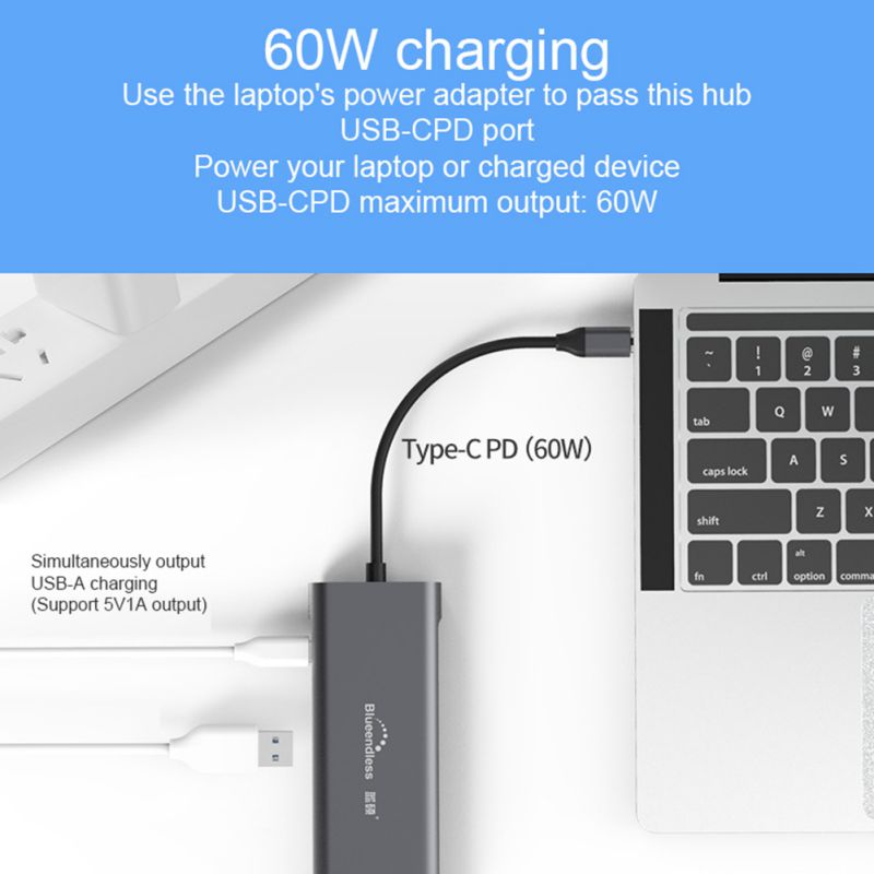 Aluminiumslegering multifunksjonsnav 4k hd usb 3.0 hub 9- i -1 dokkingstasjon usb c hdmi vga ethernet adapter
