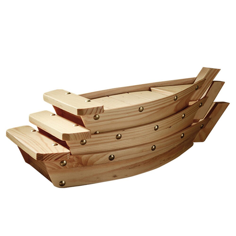 Wooden Sushi Plate Boat Shaped Dish Japanese Style Snack Tray Serving Dish for Home Restaurant (Size)