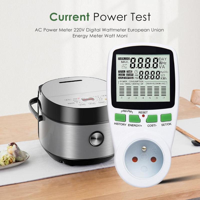 Ac power meter 220v digital wattmeter eu energimåler watt monitor analysator