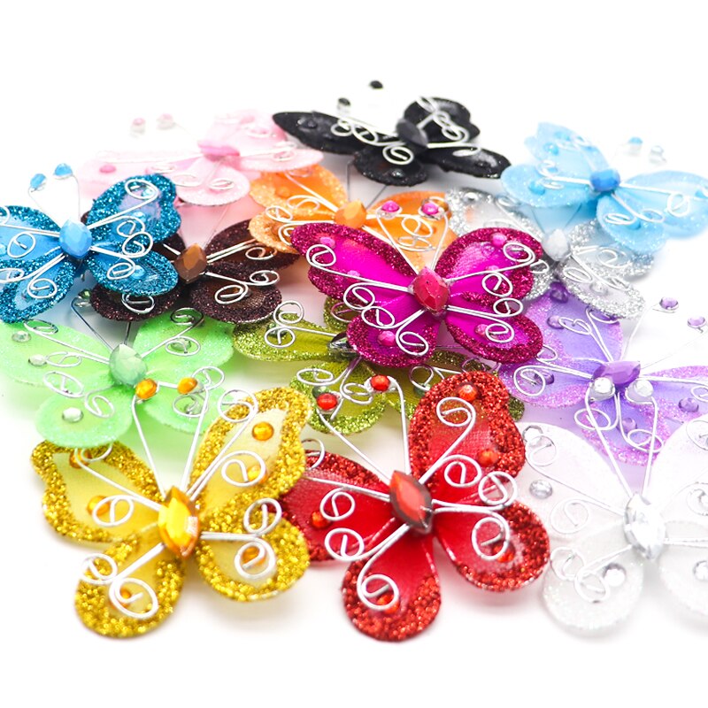 10 sztuk 2 &quot;Organza siatka nylonowa motyle z drutu i dżetów brokat na dekoracje ślubne księga gości Home Decor Party: Color mixing
