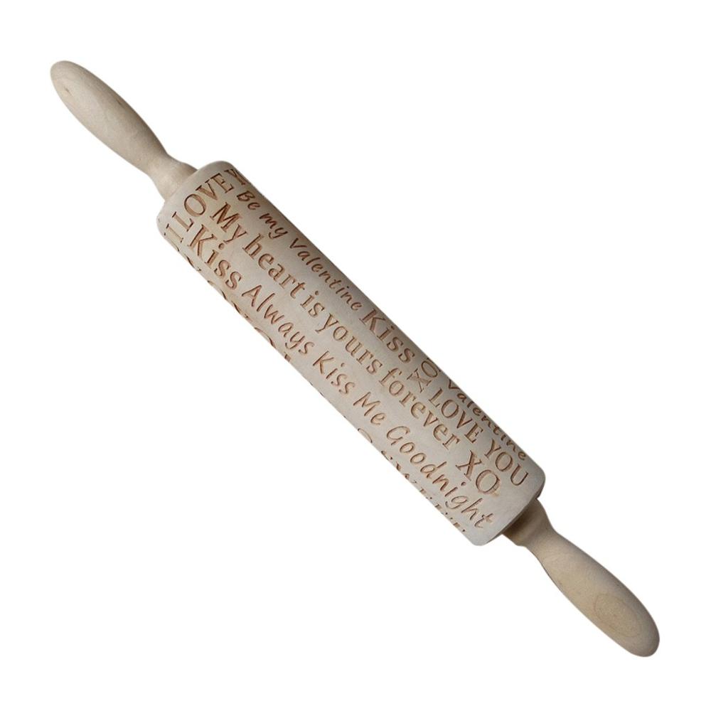 Kerst Embossing Rolling Pin Gegraveerd Gesneden Houten Deegroller Keuken Tool Cake Deeg Gegraveerde Roller Bakken Tools A40: A