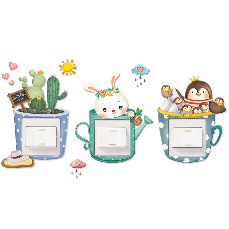 Switch decorative wall paste 3d stereo must fire paste home living room socket fluorescent cartoon switch protection