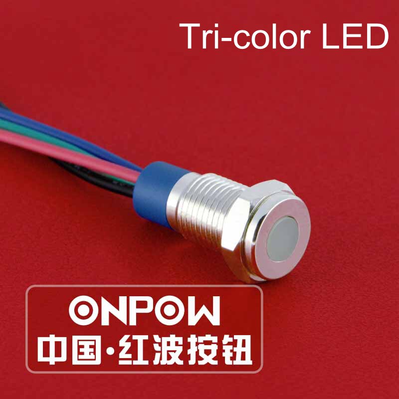 ONPOW 8mm Waterdichte signaal licht Platte Tri-color RGB pilot lamp 6 v, 12 v, 24 v LED lampje (GQ8T-D/Y/RGB/S)