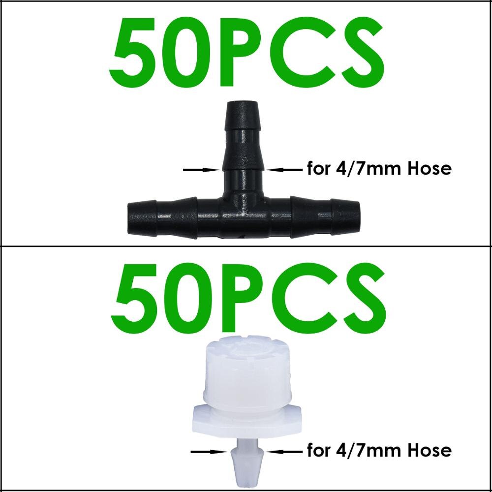 KESLA 50 sztuk regulowane kroplówki 50 sztuk 4/7MM kolec trójnik złącza z mikrootworami nawadniania emiter anty-zatykanie dla 1/4 ''wąż: KSL01-KIT269-D
