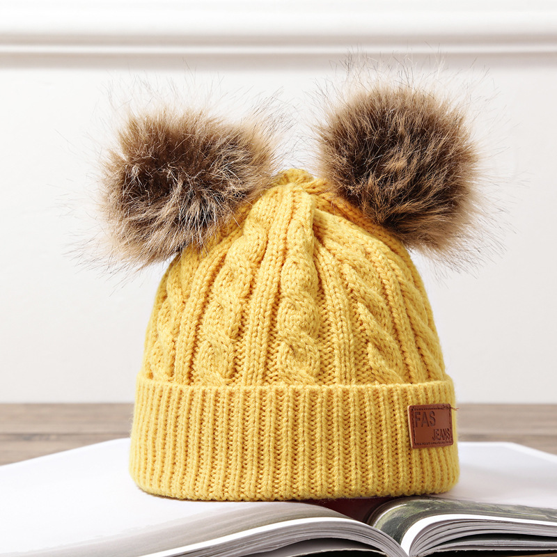 Winter Hat For Girls Baby Boys Pom Poms Hat Children Knitted Beanies Thick Baby Hat Infant Toddler Warm Cap: Yellow