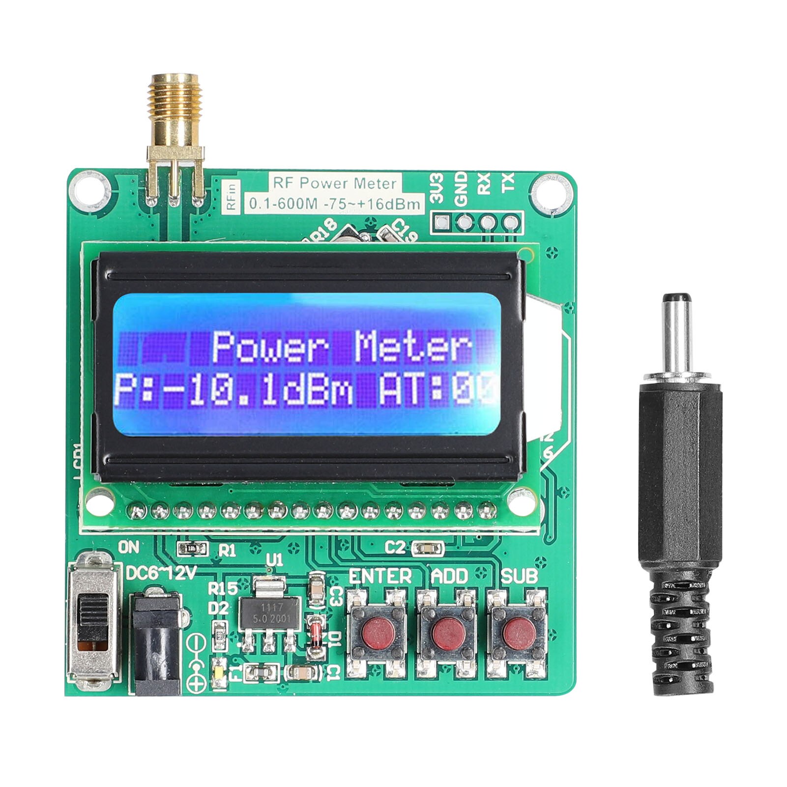 Digital Wattmeter Radio Frequency Power Meter Detector -75dBm to +16dBm Measurement Ranges Frequency Attenuation Module