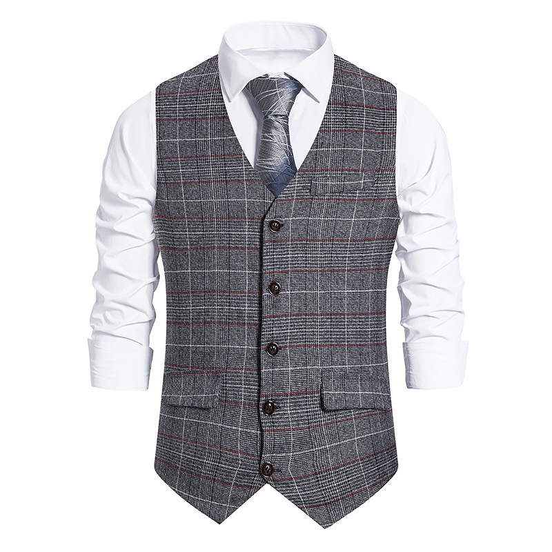 Mens Formal Business Suit Vest Slim Fit Twill Plaid Dress Waistcoat Men Wedding Party Dinner Tuxedo Vests Gilet Homme Costume