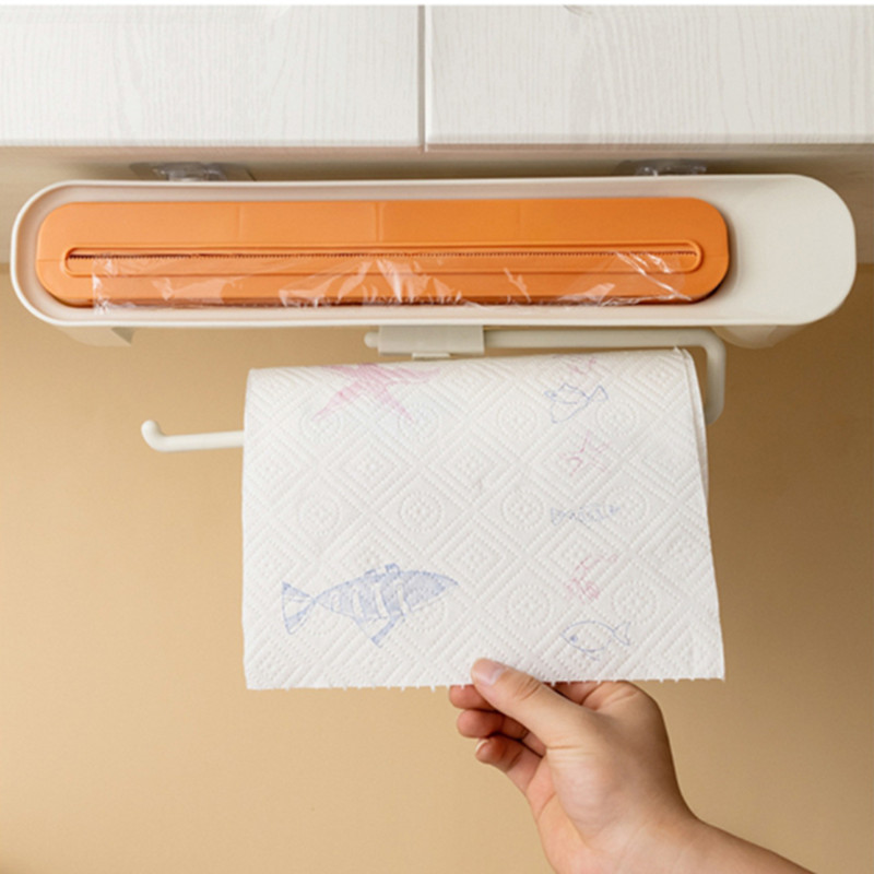 Distributeur Mural Pour Film Alimentaire - Boîte De Rangement Transparente, Sans Poinçon - Pour Cuisine, Toilettes, Rangement Sacs