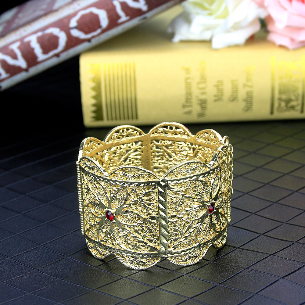 Sunspicems-brazalete de brazo ancho para mujer, brazalete africano de Color dorado, joyería argelina de boda, flor mate hueca, de novia marroquí