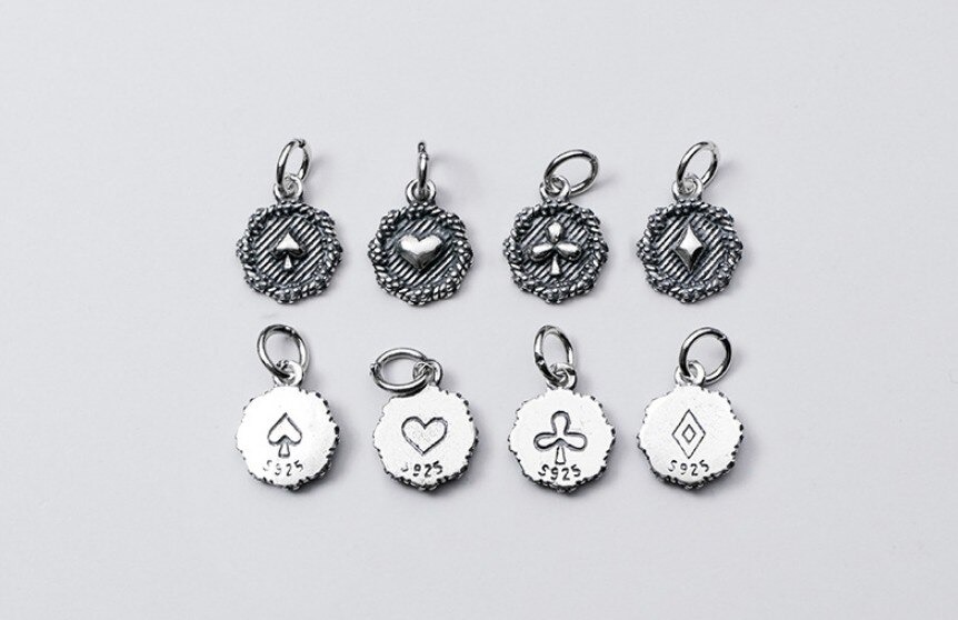 925 Sterling Silver Poker Pattern Round Charms 13mm Decoration Jewelry Silver Dangle Pendants DIY Fine Findings Supplier