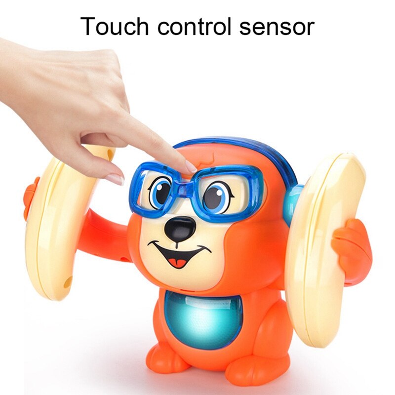 Newest Electric Flipping Monkey Light Music Children Animal Model Toy Voice Control Induction Cartoon Rolling Baby Toys