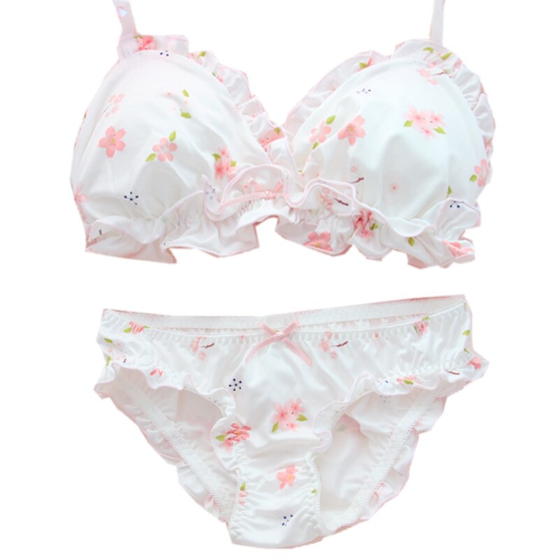 Pink Sakura Cute Japanese Bra & Panties Set Wirefree Soft Underwear Sleep Intimates Set Kawaii Lolita bra and panty set