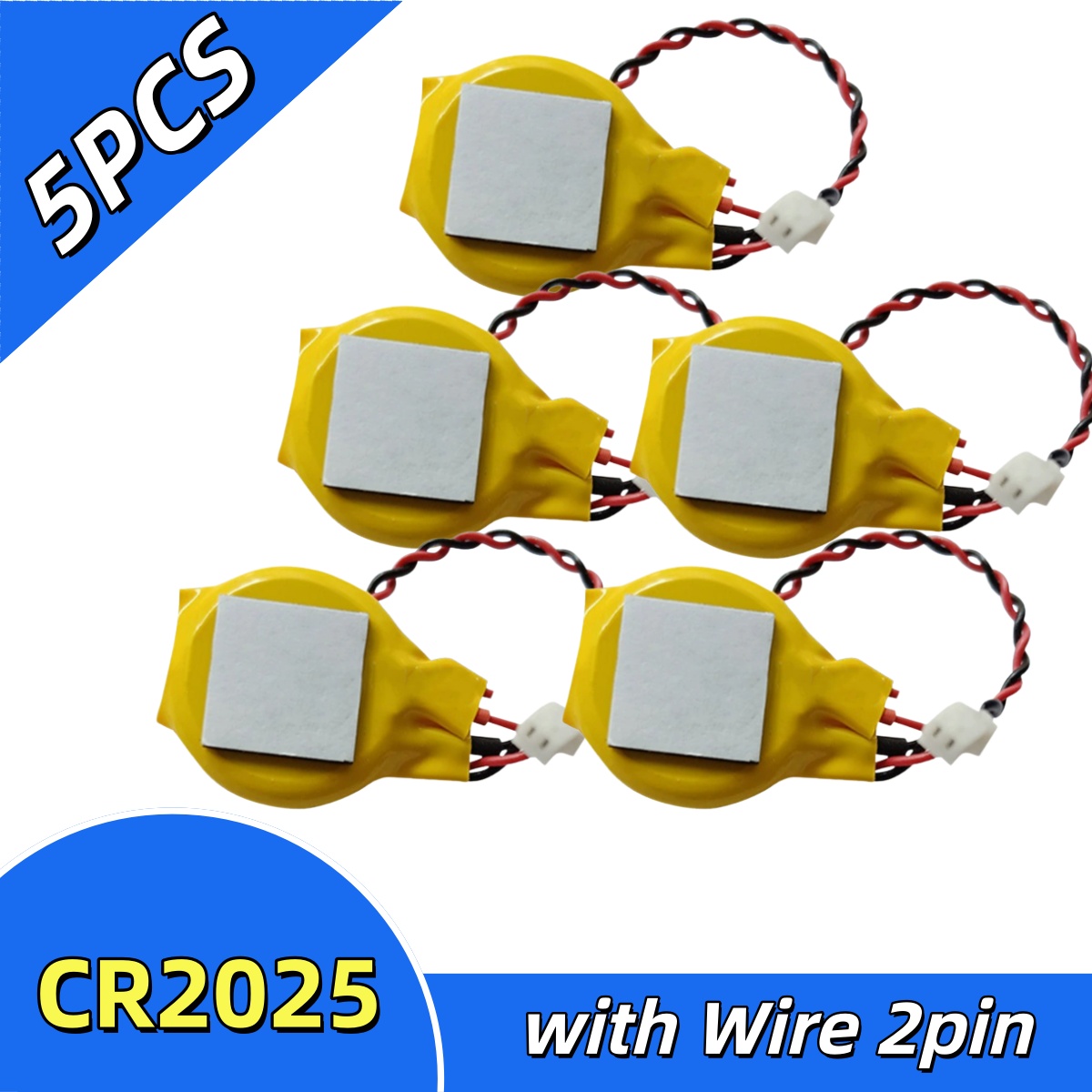 5 Baterias CR2032 CR2025 CR2016 com Fio, Bateria de BIOS/CMOS de 2 Pinos para Placa-Mãe de Laptop com Fio, Bateria de Botão Desmontável: Preto