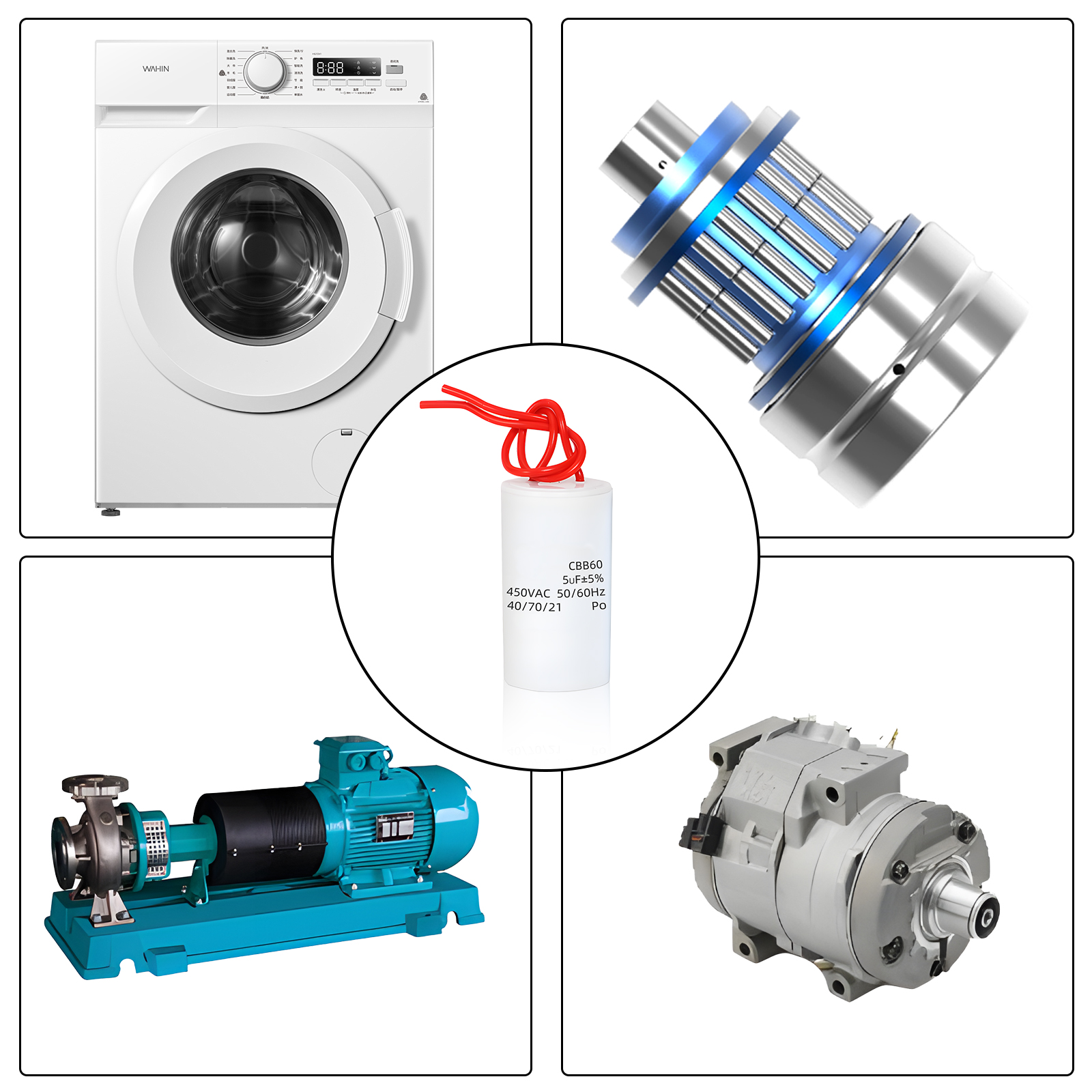 CBB60 Kondensatoren Motor- Lauf Für Starten Wasser Klimaanlage Kompressor Luftpumpe Maschine 1Stck 4fu 5uf 8uf 10uf 12uf 16uf