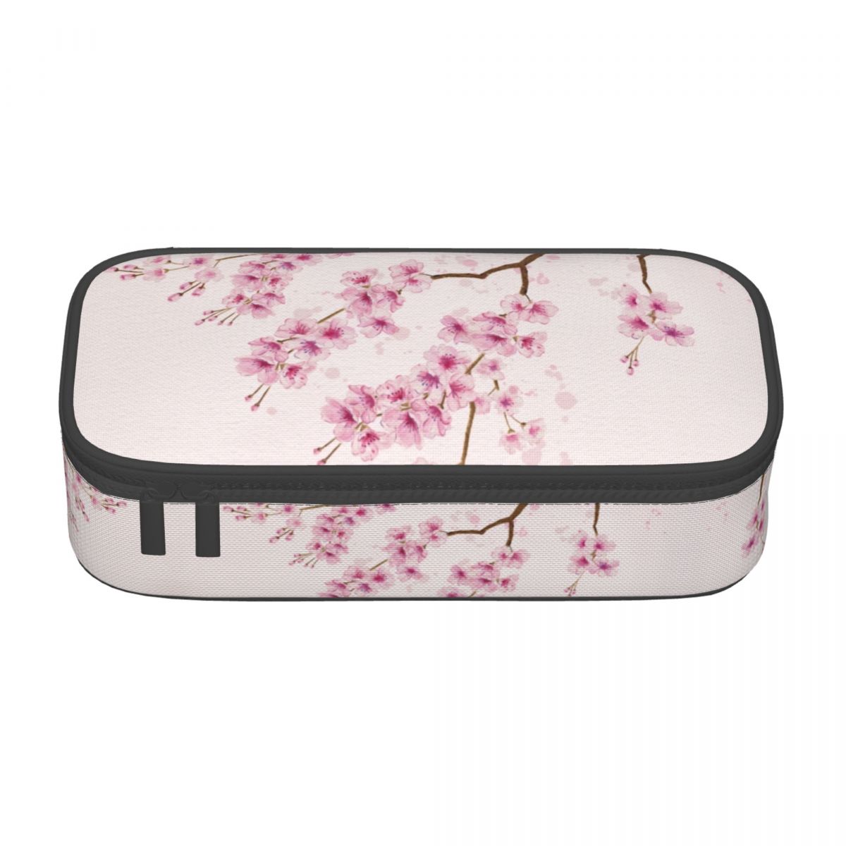Custom Kawaii Pink Floral Cherry Blossom Pencil Case for Girls Boys Large Capacity Japanese Sakura Flower Pencil Box Stationery: Light Grey