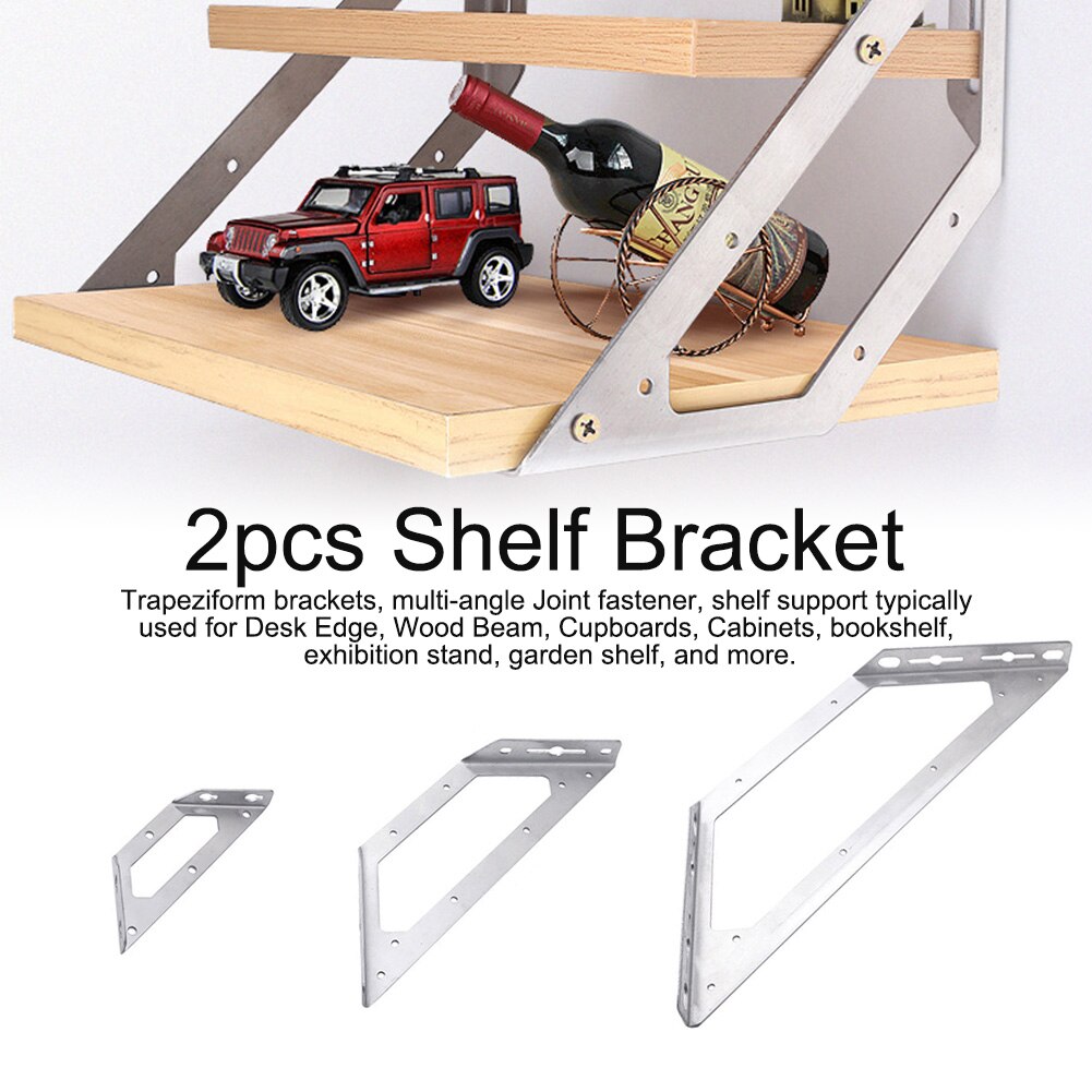 2pcs DIY Trapezoid Heavy Duty Furniture Home Corner Brace Joining Support Stainless Steel Silver Connector Shelf Bracket Modern