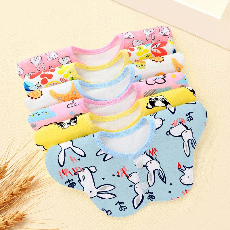 3 Layer Rotating Double Cotton Cartoon Pattern Bibs Baby Feeding Burp Cloths Lovely Flower Style Baby Waterproof Bibs