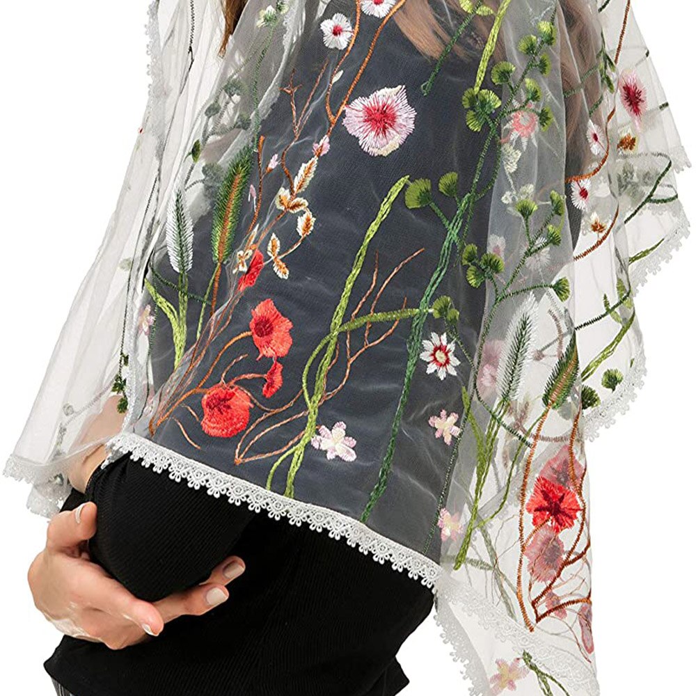 Della signora Rettangolare Fiori Mantiglia Velo Delle Donne Pizzo Floreale Cappella Velo Dell'involucro Della Sciarpa Latino Testa di Massa Che Copre Scialli per la Sposa