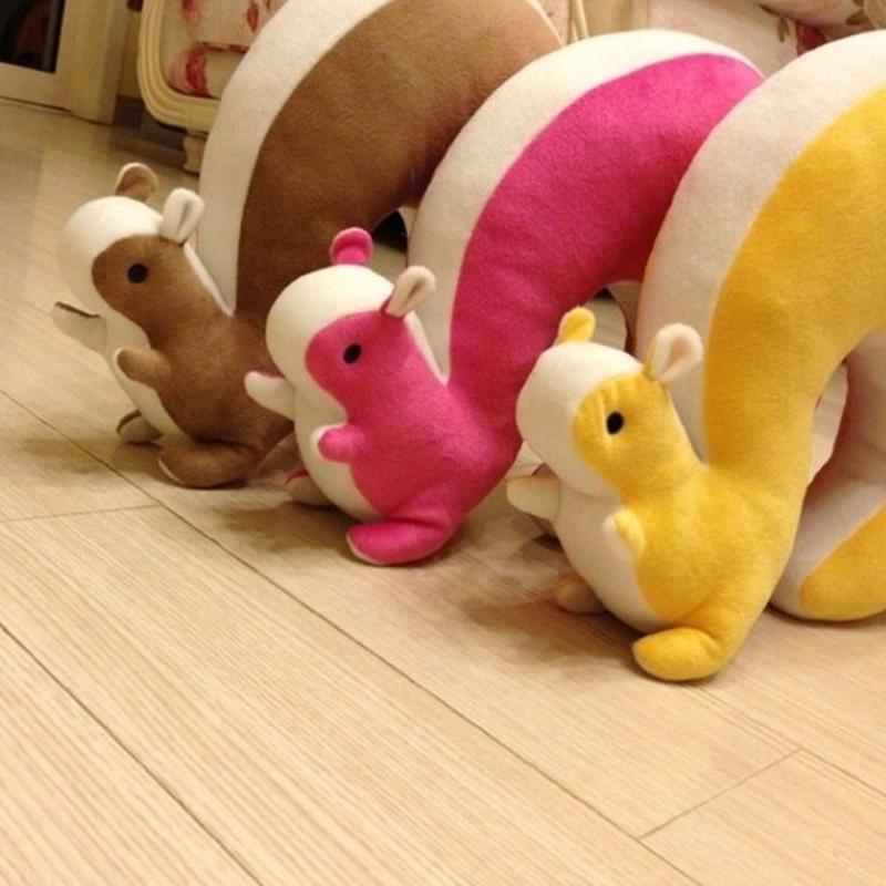 Candy Color Nap Pillow Health Care Novelty Squirrel Animal Cotton Plush U Shape Neck Pillow Travel Car Home Pillow