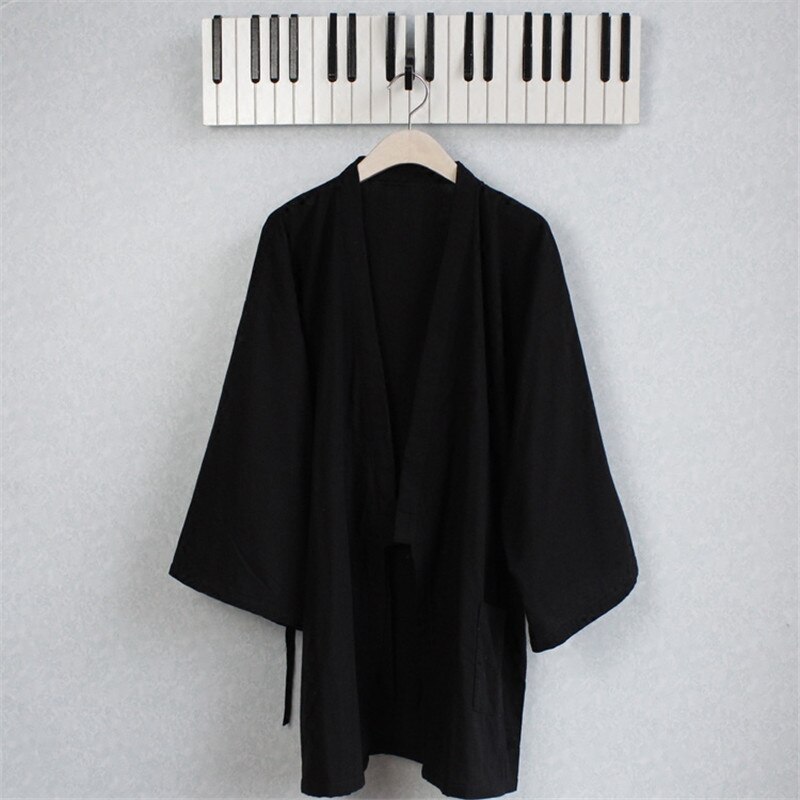 Pyjamas herr bomull kimono pyjamas dubbel gasväv svart nattkläder herr sovlounge pyjamasset herr pyjamas kimono