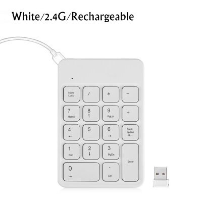 B O W HW157 Rechageable Bluetooth Wireless/2.4G Wireless 18 Key Portable Numeric Keypad For Notebook,Desktop Computer: White 2.4G Wireless