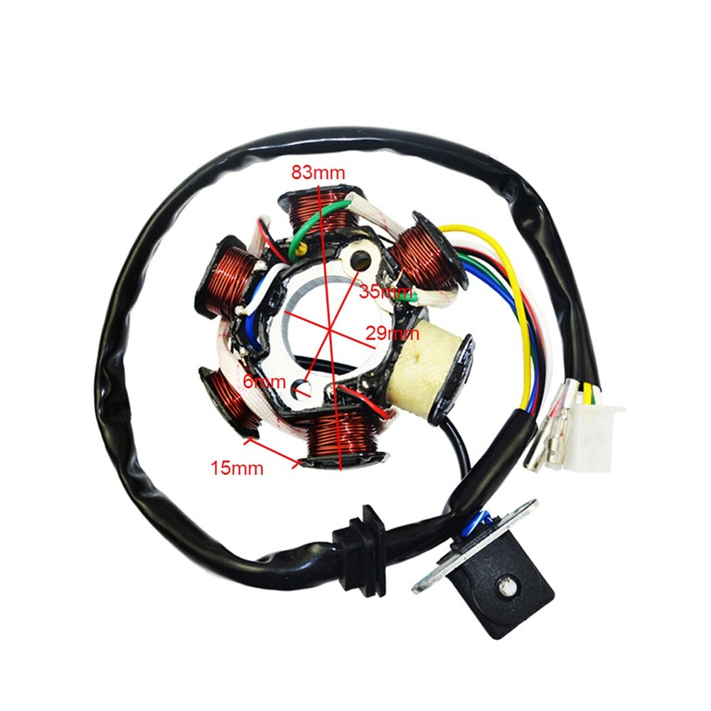 Bobina de estator Magneto para patinete eléctrico, 6 bobinas para GY6, 49cc, 50cc, 70cc, 90cc, 110cc, 125cc, 150cc, Scooter, Go Kart, ATV, Sunl Roketa