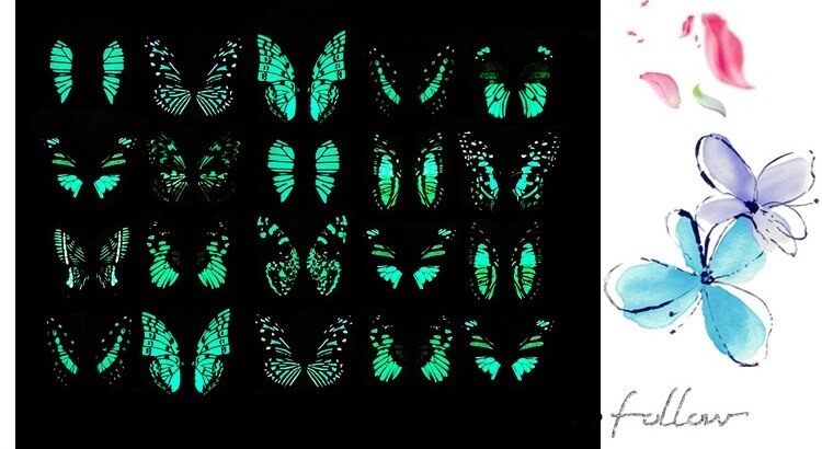 12 Gesimuleerde Lichtgevende Vlinders 3D Muurstickers Familie Decoratie In Dark Magneet Vlinder Sticker Gloeiende 12 Cm