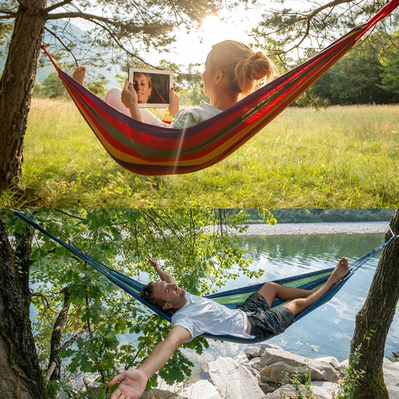 Hamaca a rayas para exteriores, hamaca portátil para jardín, columpio de viaje para acampar, cama colgante de lona, columpio antivuelco para Picnic, ocio, bosque