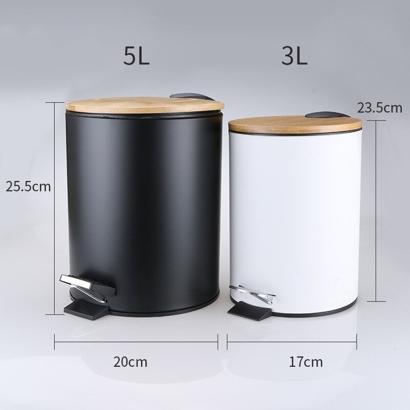 Poubelle avec couvercle en bambou, 3l/5l, conteneur à ordures pour cuisine, salle de bains, chambre à coucher, blanc