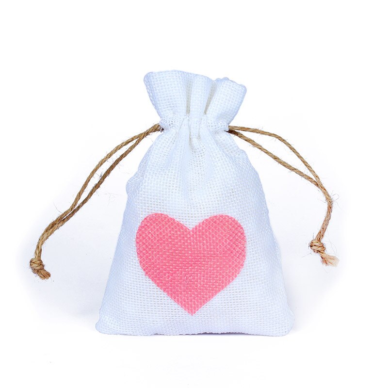 1 PC 10x14CM Hochzeit Taschen Schmuck Tasche modisch Weiß Natürliche Leinen Kordelzug Hochzeit Favor Taschen Beutel herz bilden: Stil E