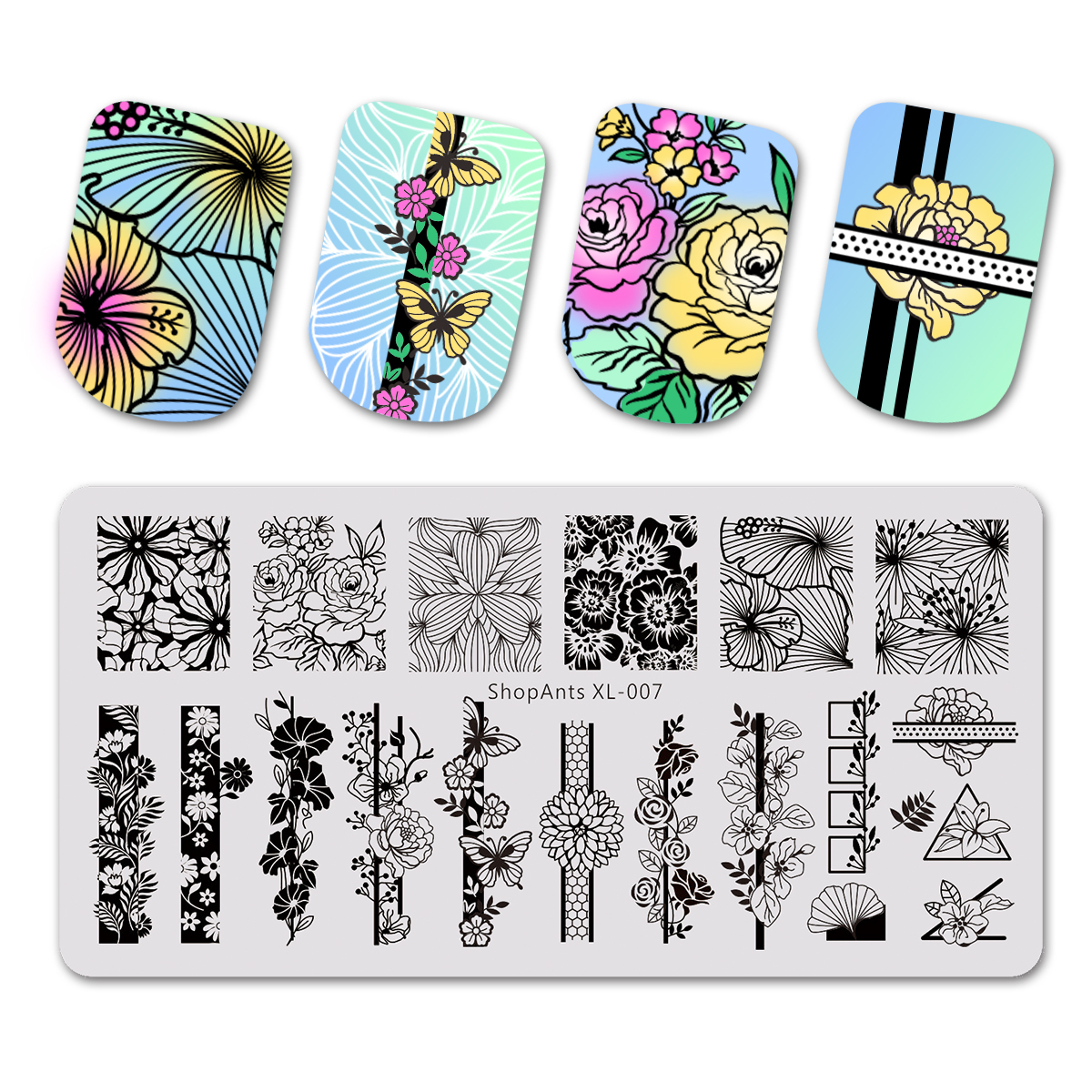 SHOPANTS 6*12cm Rectangle Nail Stamping Plates Leaf Flowers Butterfly Nail Art Stamp Templates Stencils Polish Manicure: 07