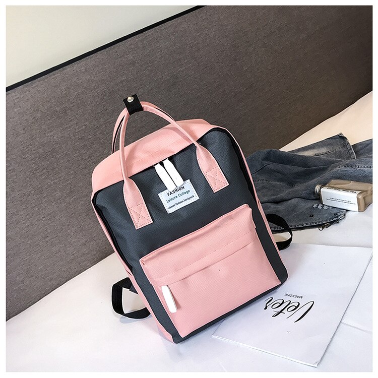 Schattige rugzak dames canvas schooltas voor tienermeisjes campus laptoptas vrouwelijke reis kawaii rugzak preppy stijl: Zwart