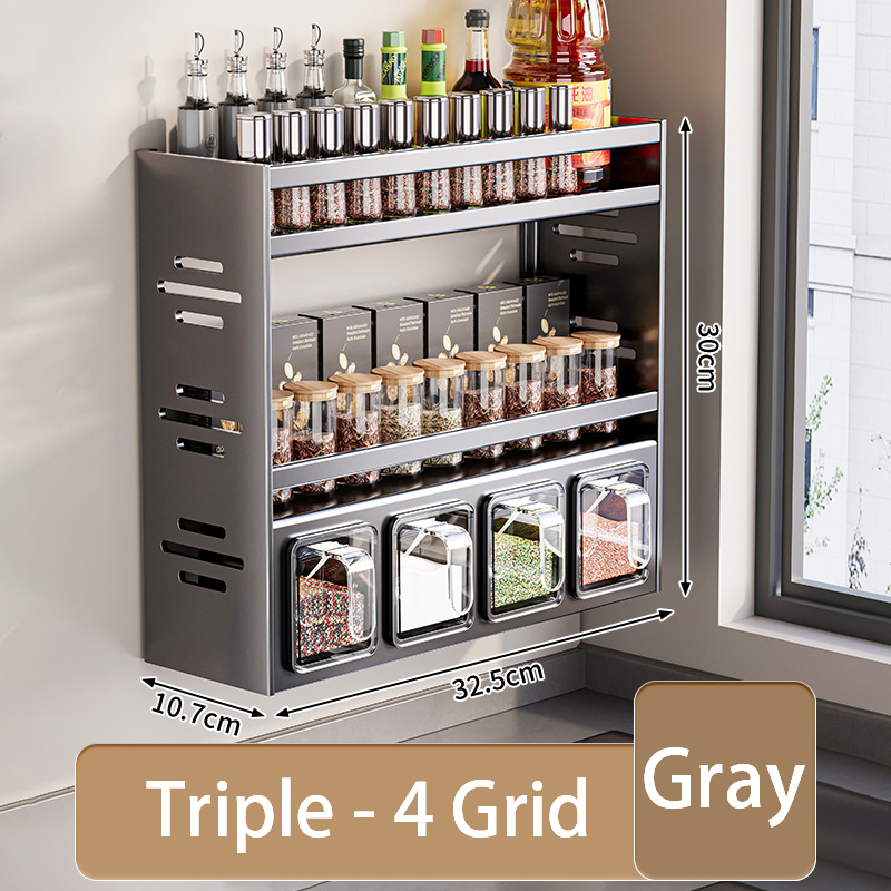 Kjøkkenkrydder krydderhylle veggmontert krydderhylle kjøkkenvegghylle multifunksjonelt oppbevaringsstativ til kjøkken: Mørkegrå