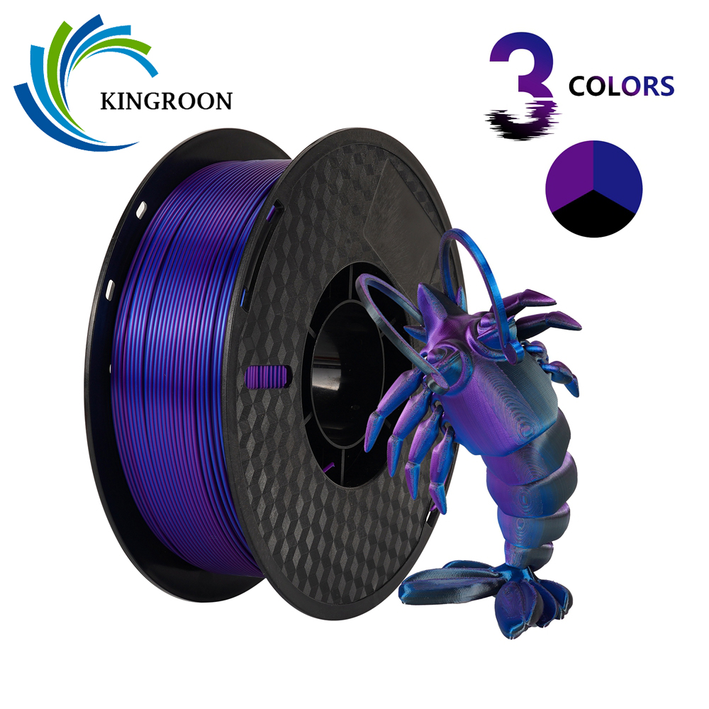 KINGROON-filamento de seda PLA de coextrusión tricolor, carrete de 1,75mm, 1KG (2,2 libras), plástico PLA de Triple color para impresora 3D y bolígrafo 3D