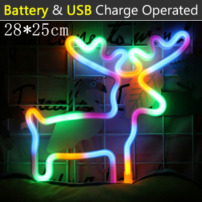 Farverig led neonlys skilt væg dekorationslampe til julefødselsdag bryllupsfest børneværelse stue væghængende dekorationsbelysning: Farverig elg