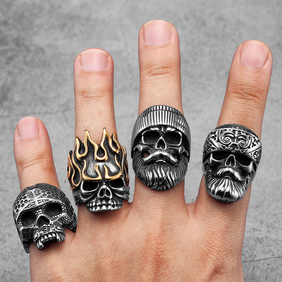 Anillos Hippie Skull Rider para hombre, joyería de acero inoxidable para mujer, Punk Retro, en Rock, accesorios de , , , Dropshiping