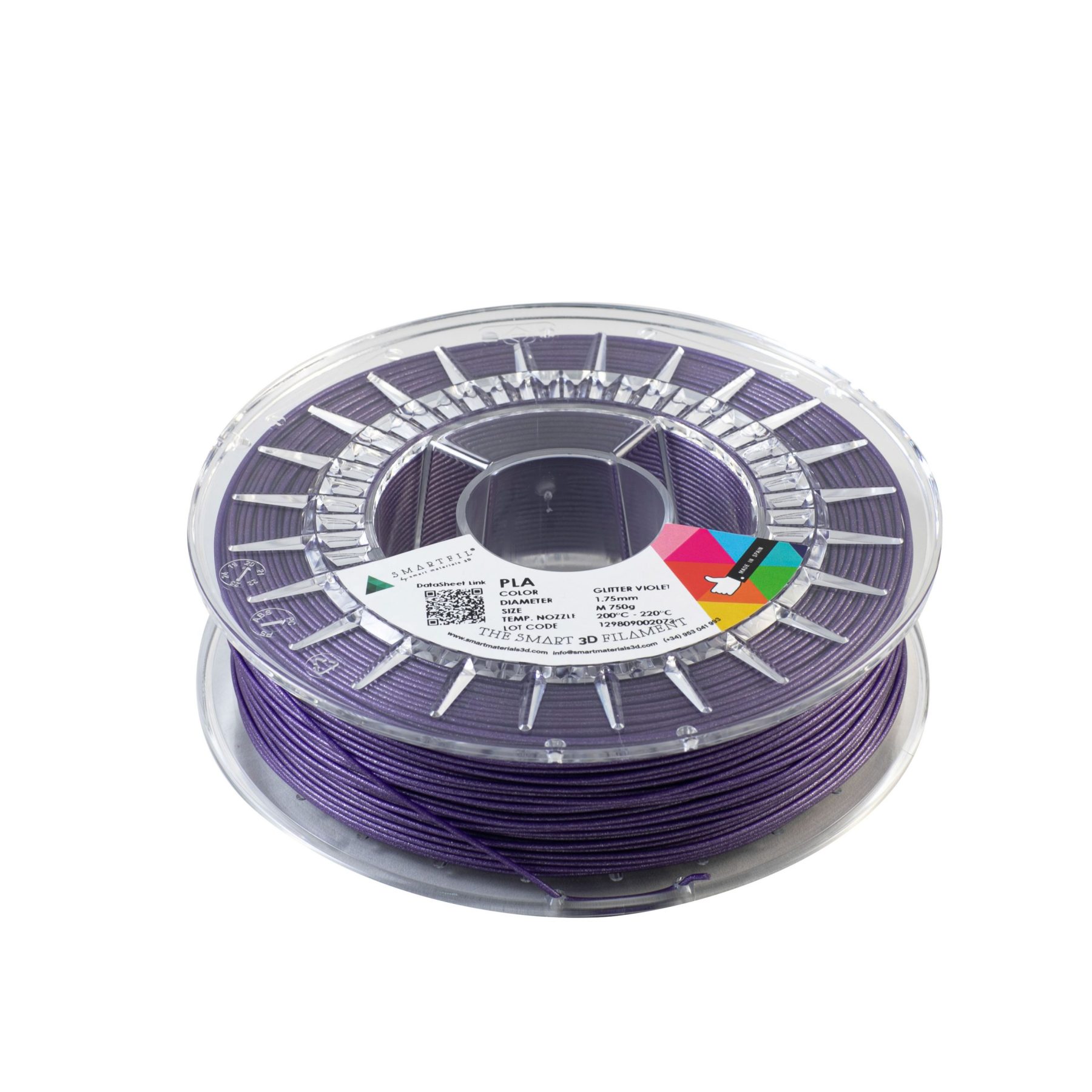 Filamento PLA Glitter Smartfil 1,75mm 750gr Smart Materials Impresora 3D FDM Creality Ender 3 Prusa Fabricado Enviado España: Violet