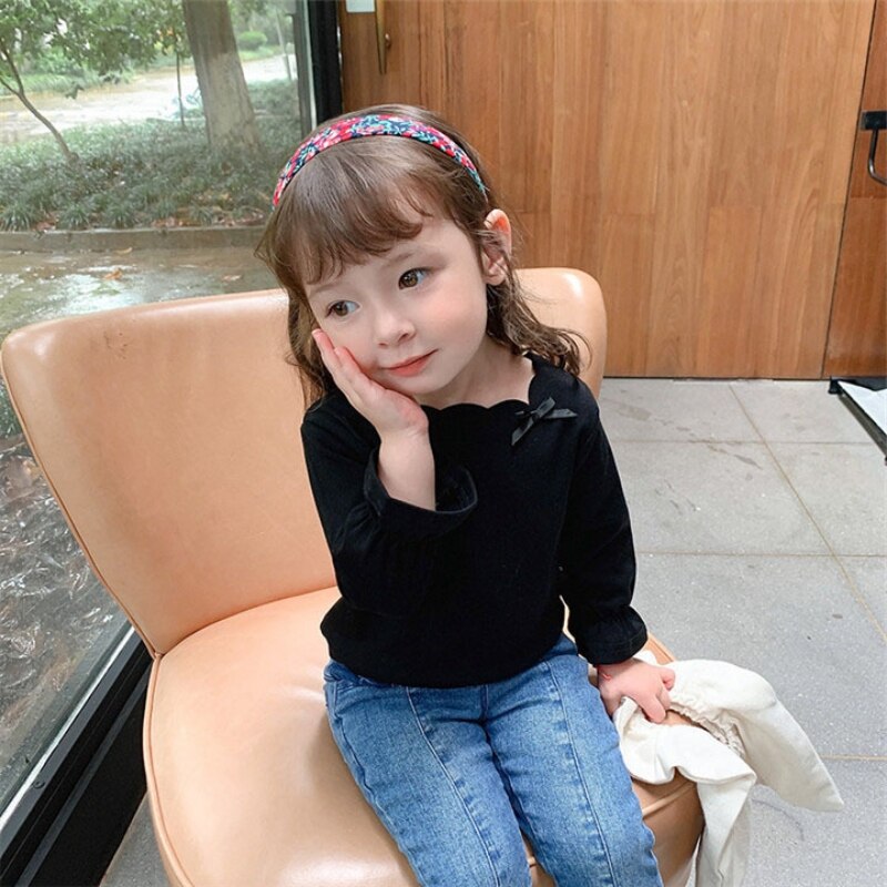 Lente herfst baby t-shirt lange mouwen tops kinderen meisjes lange mouwen t-shirt meisjes effen kleur onderkant shirt